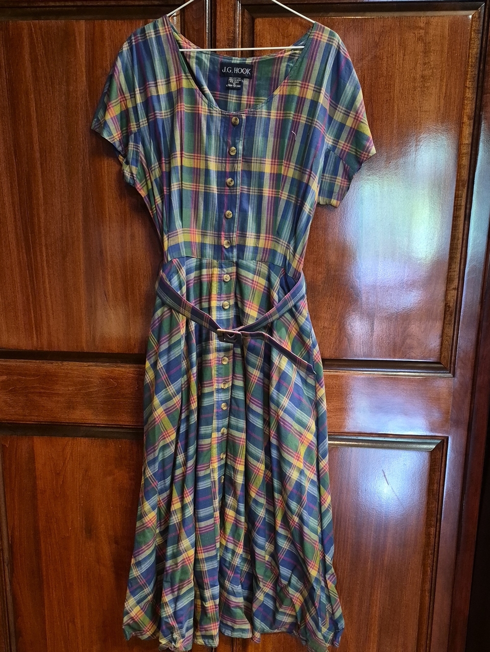 🏷️ Vintage J.G. Hook Plaid Midi Dress with Matching Belt